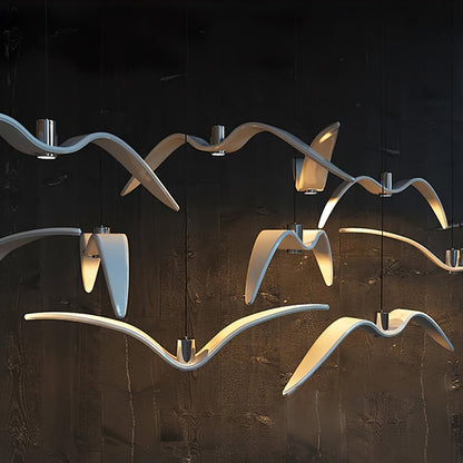 Sculptural Bird Ceiling Fixture with Adjustable Height LED Hardwired Suspension for Kitchen Islands Dining Tables Living Spaces in White or