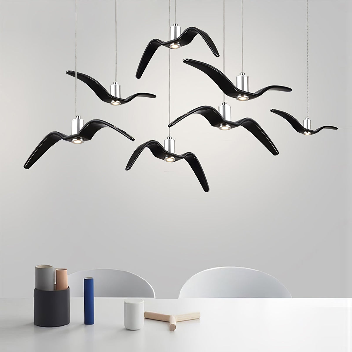 Sculptural Bird Ceiling Fixture with Adjustable Height LED Hardwired Suspension for Kitchen Islands Dining Tables Living Spaces in White or