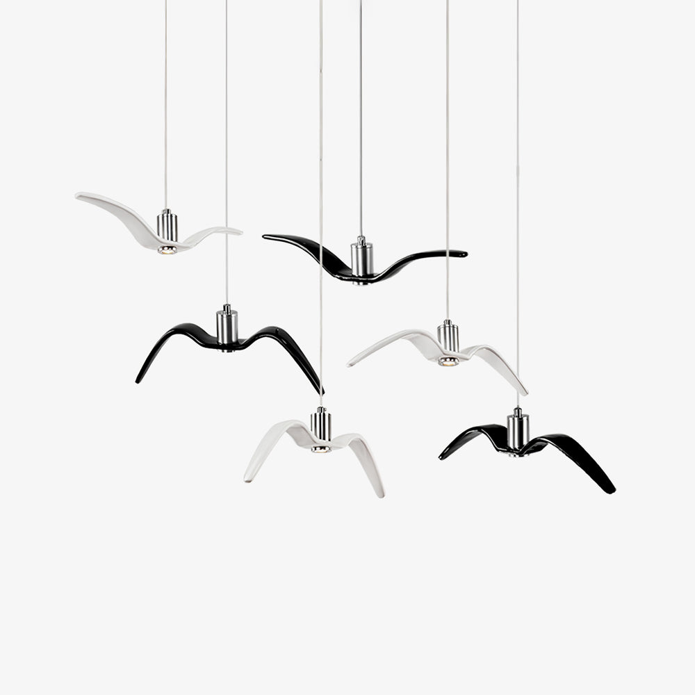 Sculptural Bird Ceiling Fixture with Adjustable Height LED Hardwired Suspension for Kitchen Islands Dining Tables Living Spaces in White or