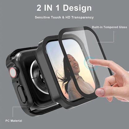 Snap-On Full-Coverage Screen & Body Shield for Apple Watch Series 4-9 – Tempered Glass & PC Armor