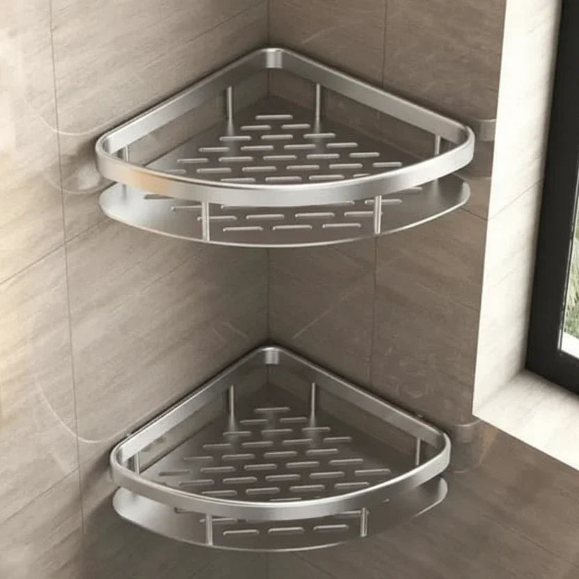 Wall Mount Adhesive Shower Caddy Corner Organizer – No-Drill Waterproof Storage Rack for Bathroom, Toilet & Sink – ABS & Steel in Black or S