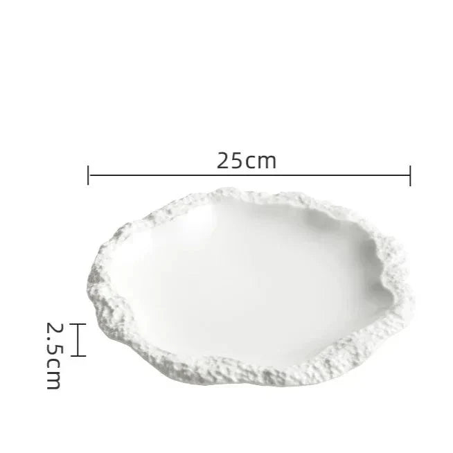 Ceramic Dinner Plate with Textured Rock Edge Design for Kitchen & Dining Room Tables 8-11 inch Natural Tableware