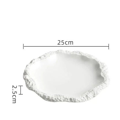 Ceramic Dinner Plate with Textured Rock Edge Design for Kitchen & Dining Room Tables 8-11 inch Natural Tableware