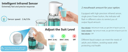 Dispensador de enjuague bucal sin esfuerzo | Diseño manos libres con volumen ajustable para un cuidado bucal higiénico