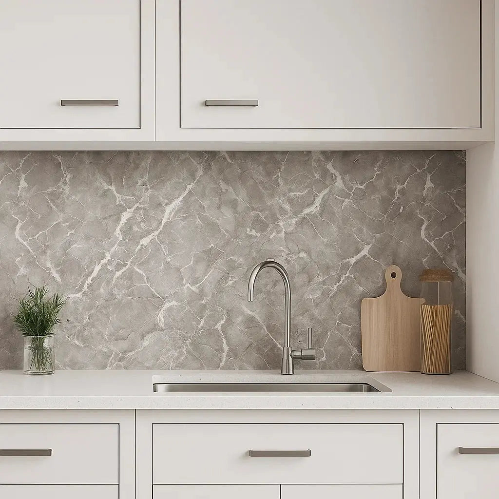 Self-Adhesive Vinyl Film Gray Marble Look Peel and Stick Wallpaper Contact Paper for Kitchen Counter Cabinet Furniture 15.7 in × 118 in