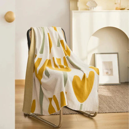 Serena Knitted Blanket - 100% Cotton, Lightweight Modern Floral Design