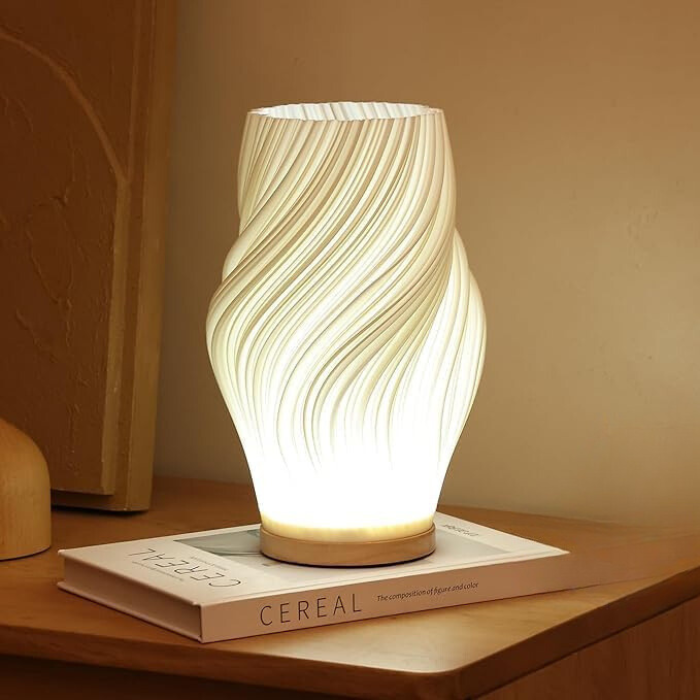 Sculptural Wave LED Desk Lamp with 3-Level Touch Dimmer for Bedroom, Office & Living Room