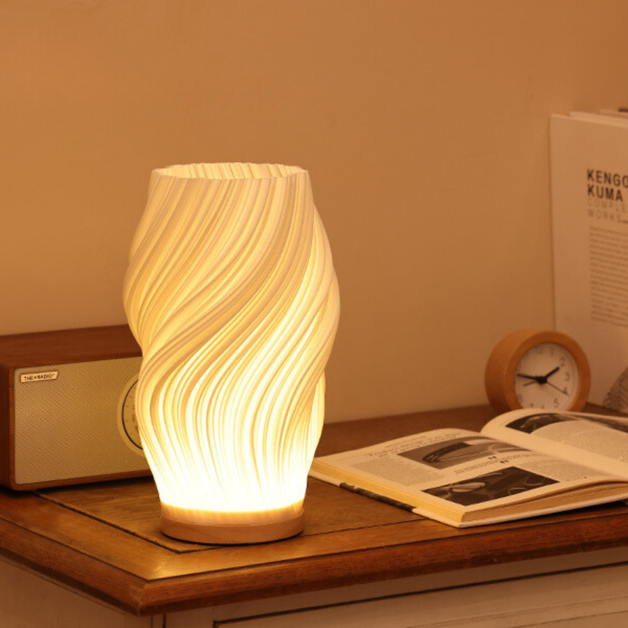 Sculptural Wave LED Desk Lamp with 3-Level Touch Dimmer for Bedroom, Office & Living Room