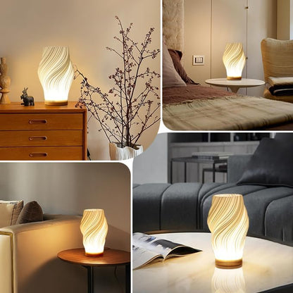 Sculptural Wave LED Desk Lamp with 3-Level Touch Dimmer for Bedroom, Office & Living Room