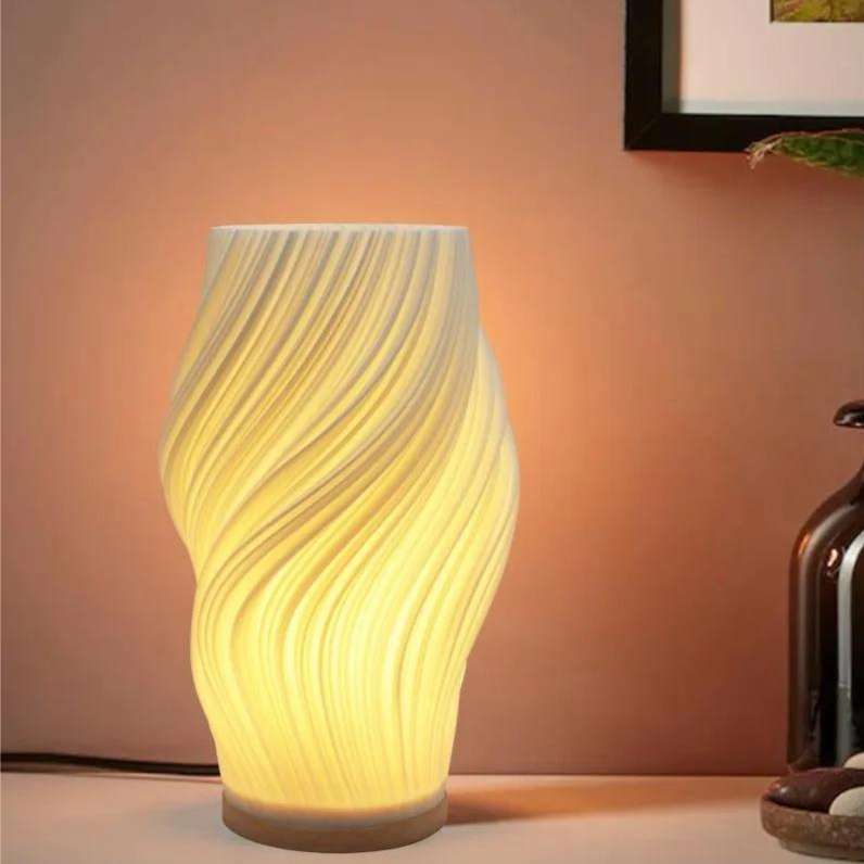 Sculptural Glass Accent Lamp with Dimmable LED | Wavy Organic Design for Bedside & Living Room Tables | E14 Bulb Compatible