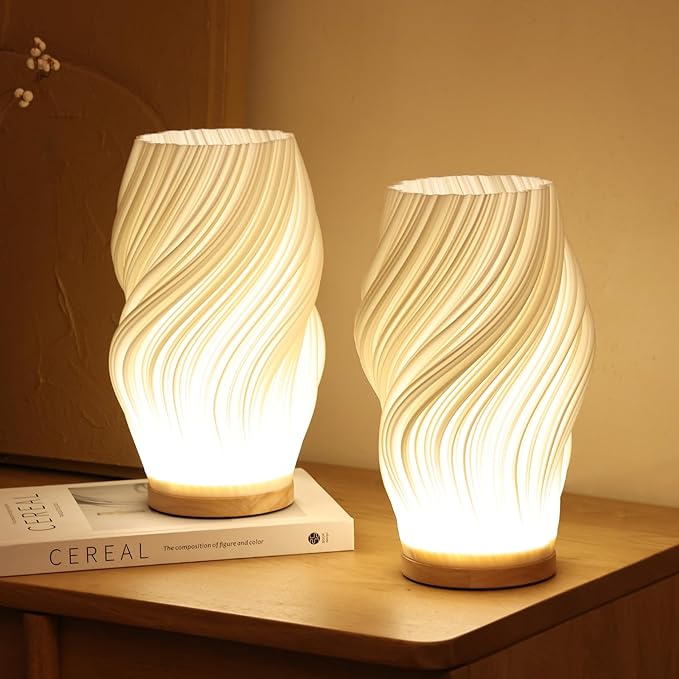 Sculptural Wave LED Desk Lamp with 3-Level Touch Dimmer for Bedroom, Office & Living Room