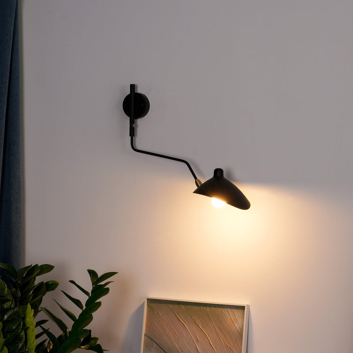 Articulated Arm Wall Sconce Black Mid-Century Modern Adjustable Swing Lamp for Living Room Bedroom Home Office Reading Light
