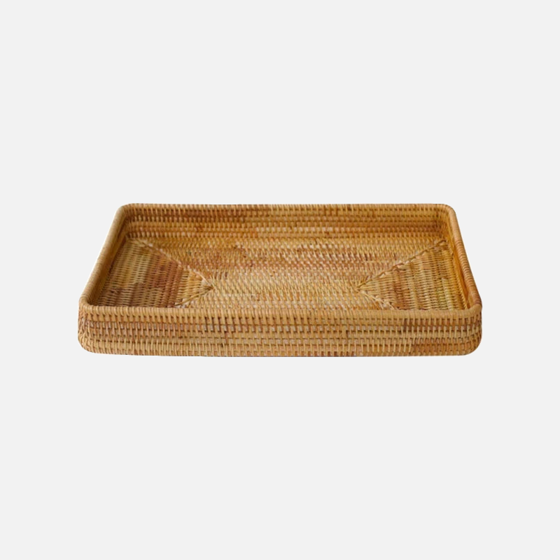 Elegant Rattan Serving Tray with Handles and Elevated Edges