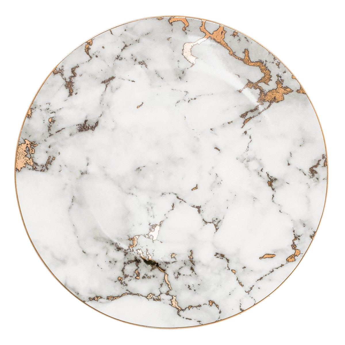 Porcelain Appetizer Plates with Faux Marble Pattern & Metallic Accent – 8 in & 10 in Serving Dishes for Salad, Dessert & Entrees