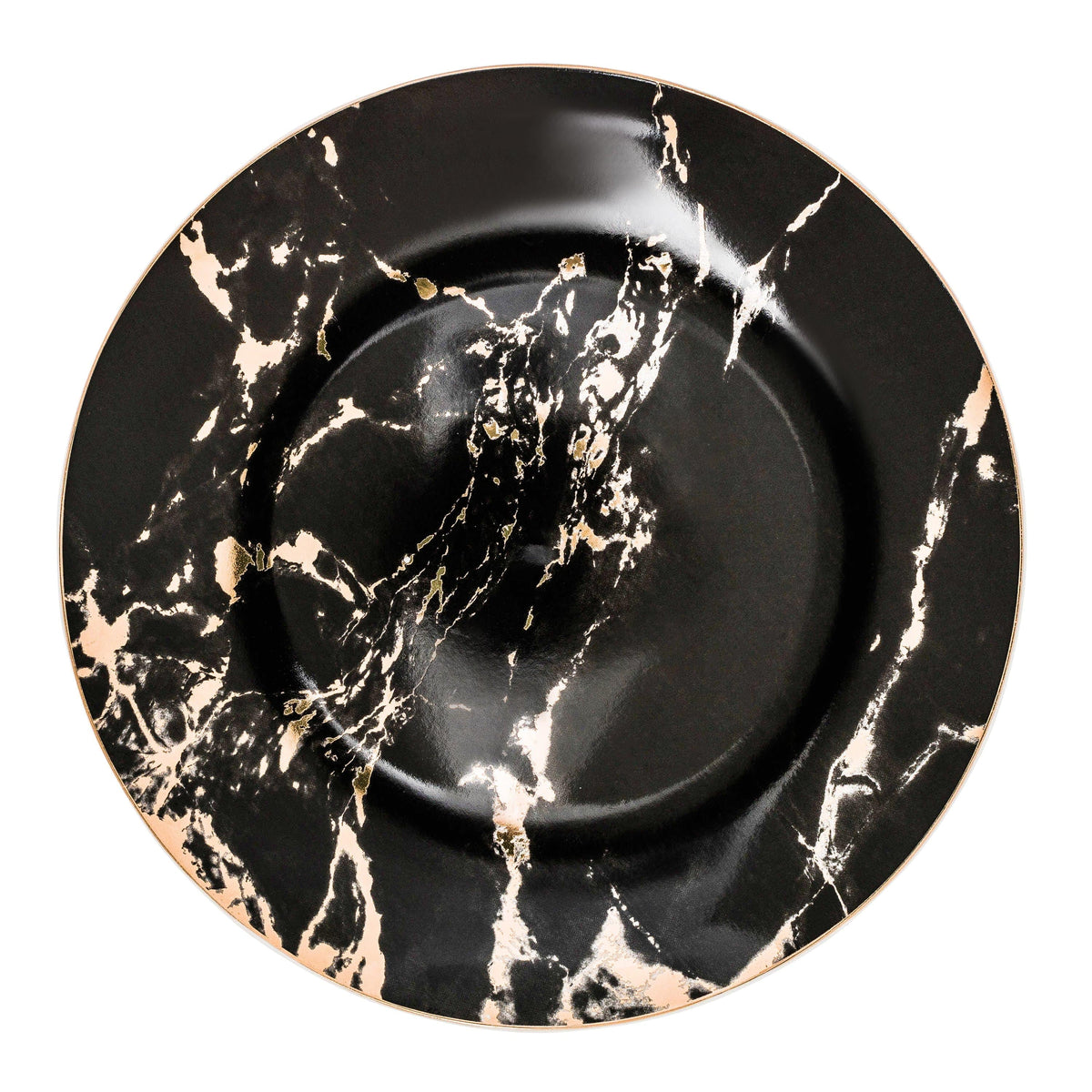 Porcelain Appetizer Plates with Faux Marble Pattern & Metallic Accent – 8 in & 10 in Serving Dishes for Salad, Dessert & Entrees