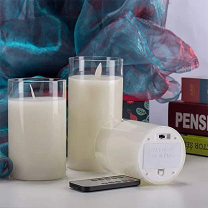 Battery-Operated LED Pillar Candles with Remote Timer Set of 3 Ivory Polypropylene 4-6 Inch Realistic Flicker Indoor Decor for Dining Room B