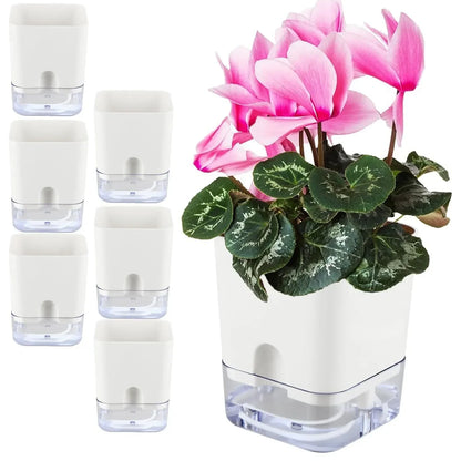 Reservoir Planter with Automatic Watering System White Plastic Indoor Herb Container for Kitchen Windowsill Office Desk Hydroponic Houseplan