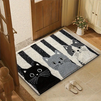 PVC Cat Floor Mat Non-Slip 24x35 Inch Striped Entry Rug for Hallway Bedroom Kitchen Foyer Mudroom Patio Door Indoor Outdoor Use