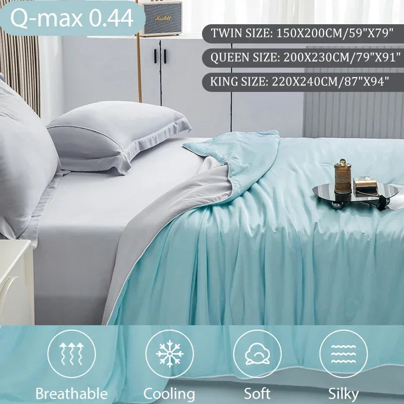 Reversible Lightweight Summer Throw Blanket for Hot Sleepers – Twin/Full Bed Size in Green & Gray – Moisture-Wicking Fiber Technology for Be