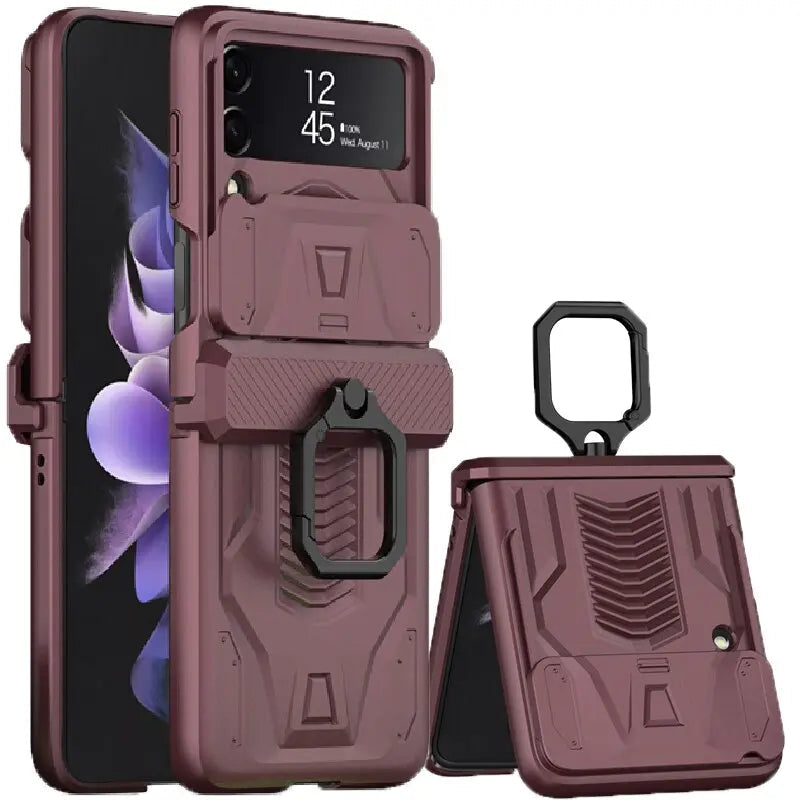 Foldable Phone Protective Cover with Magnetic Kickstand Ring for Samsung Galaxy Z Flip 4 & Z Flip 3 – Dual-Layer Shockproof Design