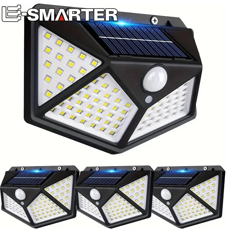 Motion-Activated Solar Security Light with 100 LEDs for Outdoor Walls
