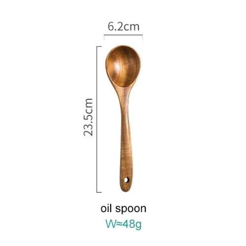 8-Piece Wooden Kitchen Tool Set Natural Wood Spatulas Spoons Ladle with Holder 12 Inch Tools for Home Cooking
