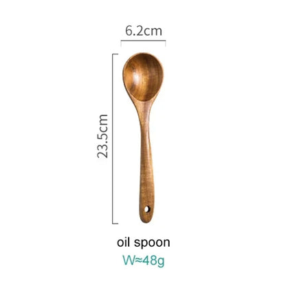 Natural Wood Kitchen Utensil Set 8-Piece with Display Stand for Cooking and Serving Non-Stick Cookware Safe Tools
