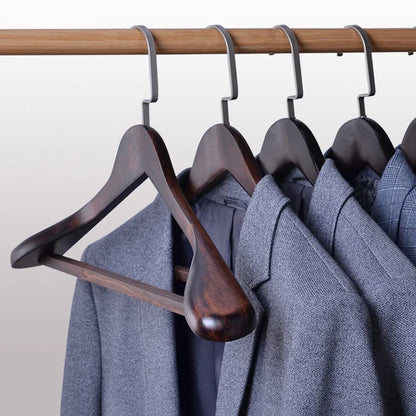Premium Wooden Suit Hangers with Metal Hook - Dark Brown Contoured Coat Hangers for Jackets, Shirts & Blazers - Heavy-Duty Closet Storage Or
