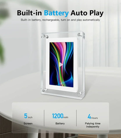 5-Inch IPS Digital Picture Frame with Rechargeable Battery | Tabletop Photo & Video Display for Desk & Home | HD Media Player with USB &