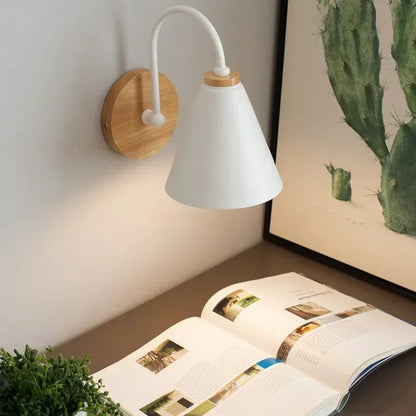 Metal & Wood Sconce 6 in Shade 9 in Reach Articulating Arm Bedside Task Light Bedroom Living Room Office Accent