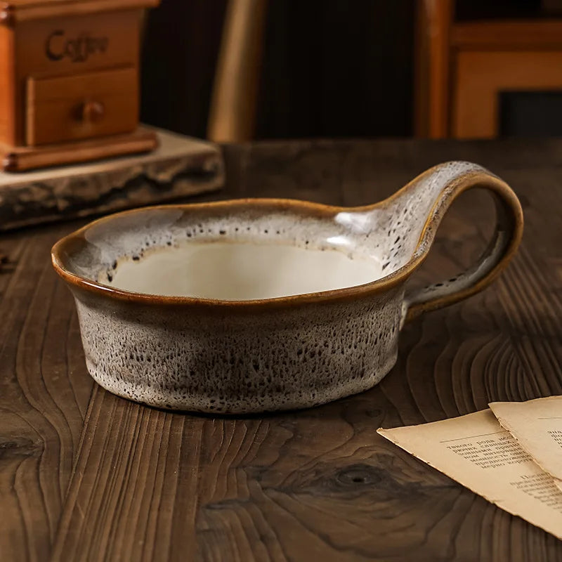 Stoneware Breakfast Bowl with Handle 6-Inch Diameter Artisan Ceramic Serving Dish for Soup Salad Oatmeal Tableware