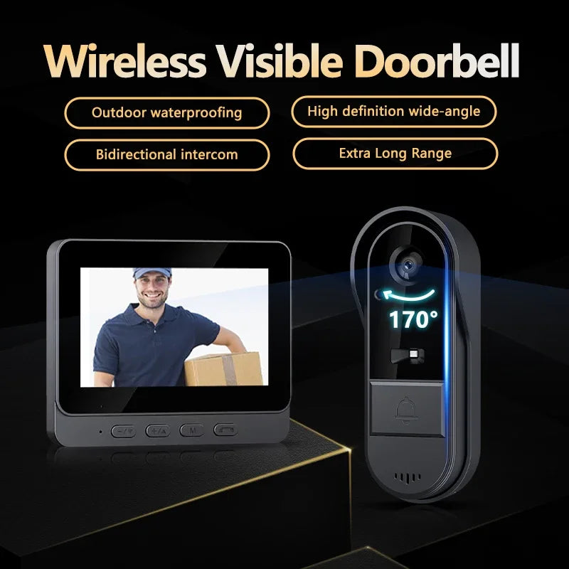 Visor de puerta inteligente con video, audio bidireccional y visión nocturna: pantalla de 4.3", batería recargable y diseño resistente a la intemperie para la seguridad de la puerta principal