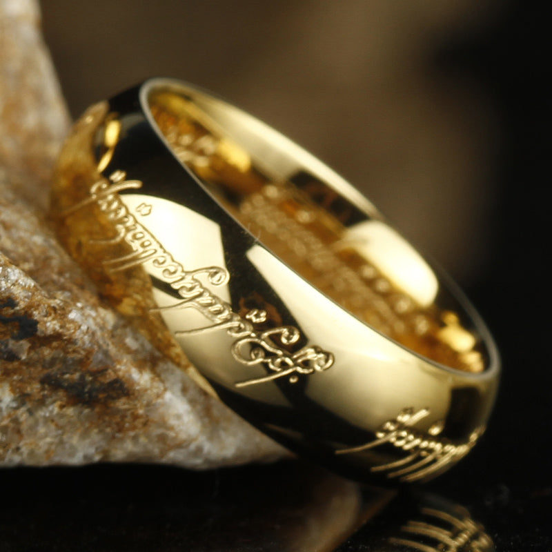Anillo que brilla en la oscuridad con grabado en élfico: banda de fantasía luminosa autorrecargable para hombres y mujeres