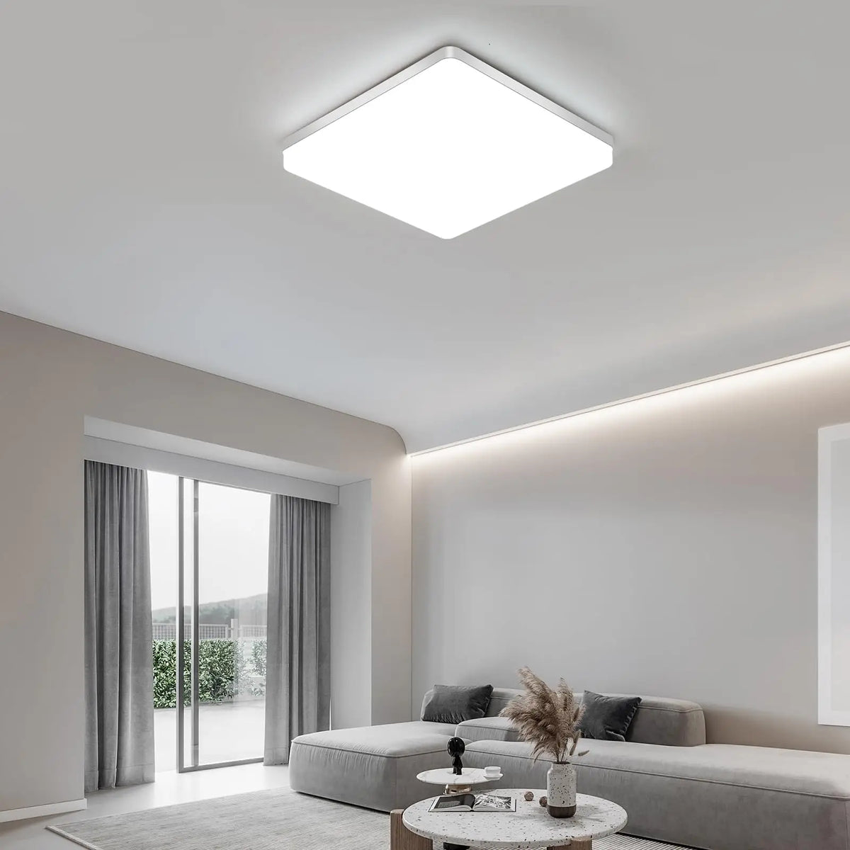 Square LED Flush Mount Light 48W 5400LM Cool White for Bathroom Kitchen Hallway Moisture-Resistant Overhead Fixture Low Profile Modern Home