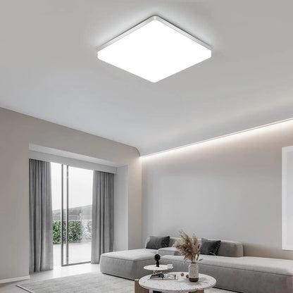 Square LED Flush Mount Light 48W 5400LM Cool White for Bathroom Kitchen Hallway Moisture-Resistant Overhead Fixture Low Profile Modern Home