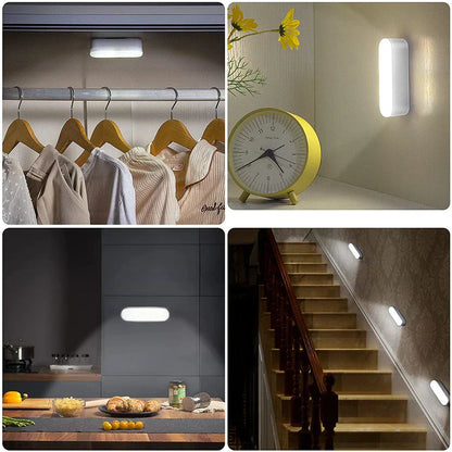 Luz nocturna con sensor de movimiento, recargable por USB, 5.5 pulgadas, inalámbrica, color blanco, para pasillos, escaleras, dormitorios, armarios y gabinetes de cocina, regulable, cálida y fría