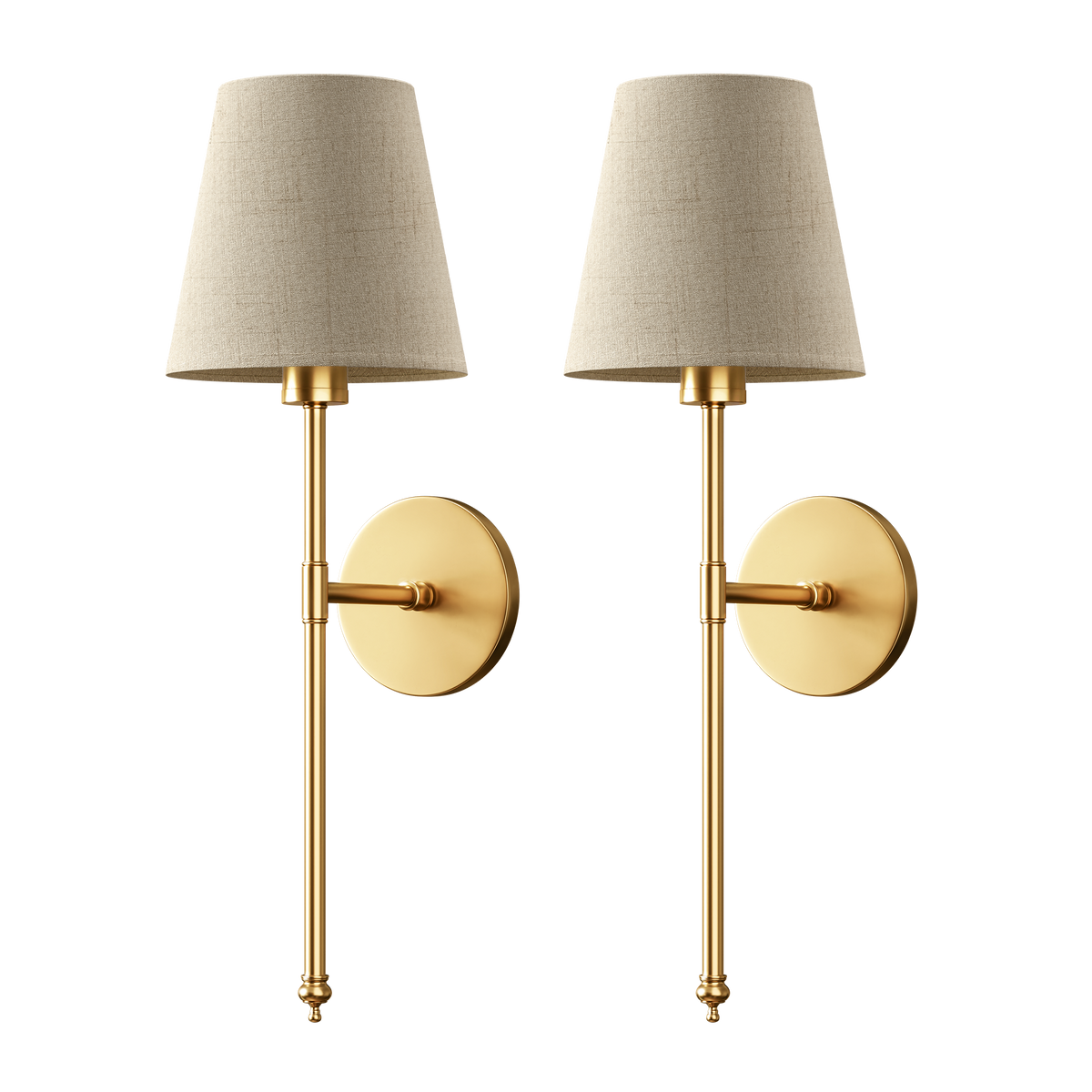 Rechargeable Sconce Set of 2 with Remote – Gold Metal & Linen Fabric, Dimmable RGB & White Light, 20 in Height