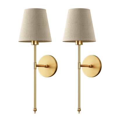 Rechargeable Sconce Set of 2 with Remote – Gold Metal & Linen Fabric, Dimmable RGB & White Light, 20 in Height