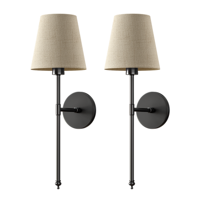 Rechargeable Sconce Set of 2 with Remote – Gold Metal & Linen Fabric, Dimmable RGB & White Light, 20 in Height