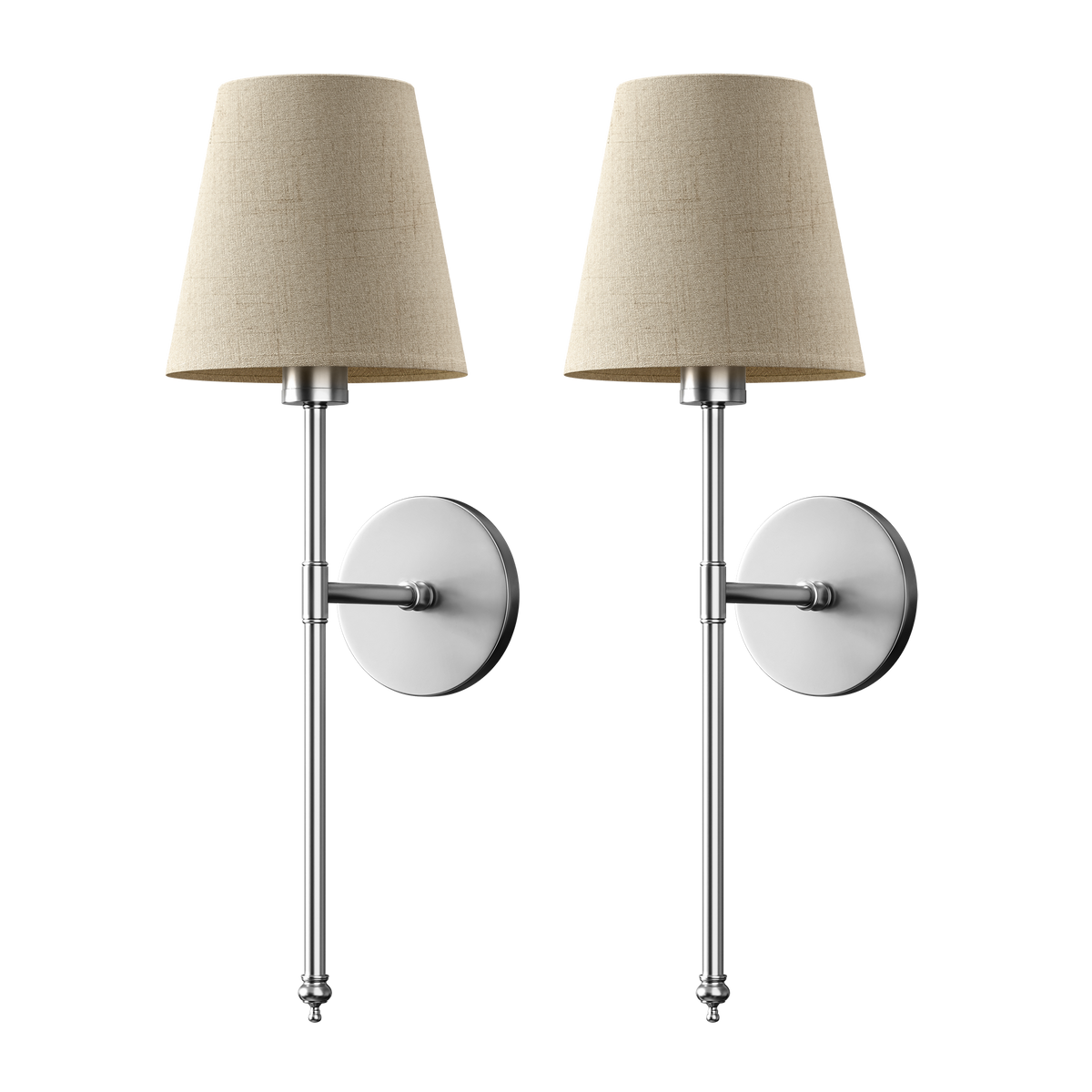 Rechargeable Sconce Set of 2 with Remote – Gold Metal & Linen Fabric, Dimmable RGB & White Light, 20 in Height