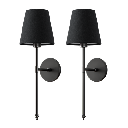 Cordless Sconce Pair Metal Arm Fabric Shade 20-Inch RGB Dimmable Rechargeable Bedside Reading Light Gold Black Finish Battery Operated Wall