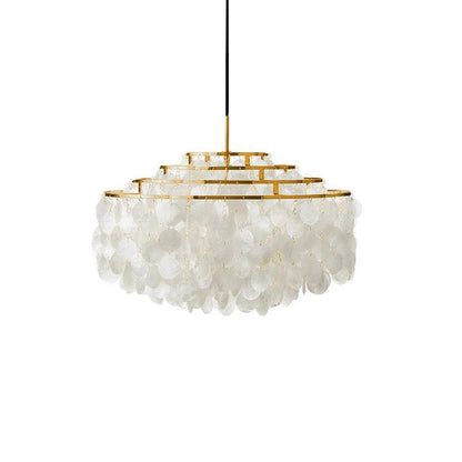 Cascading Shell Pendant Light Fixture Chrome Finish 28 Inches Adjustable Hanging Ceiling Lamp for Dining Room Kitchen Island Open Living Spa