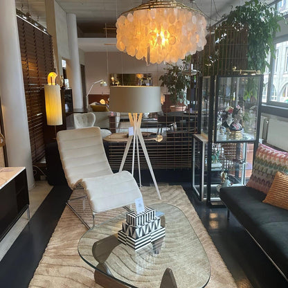 Cascading Shell Pendant Light Fixture Chrome Finish 28 Inches Adjustable Hanging Ceiling Lamp for Dining Room Kitchen Island Open Living Spa