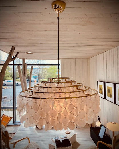 Cascading Shell Pendant Light Fixture Chrome Finish 28 Inches Adjustable Hanging Ceiling Lamp for Dining Room Kitchen Island Open Living Spa