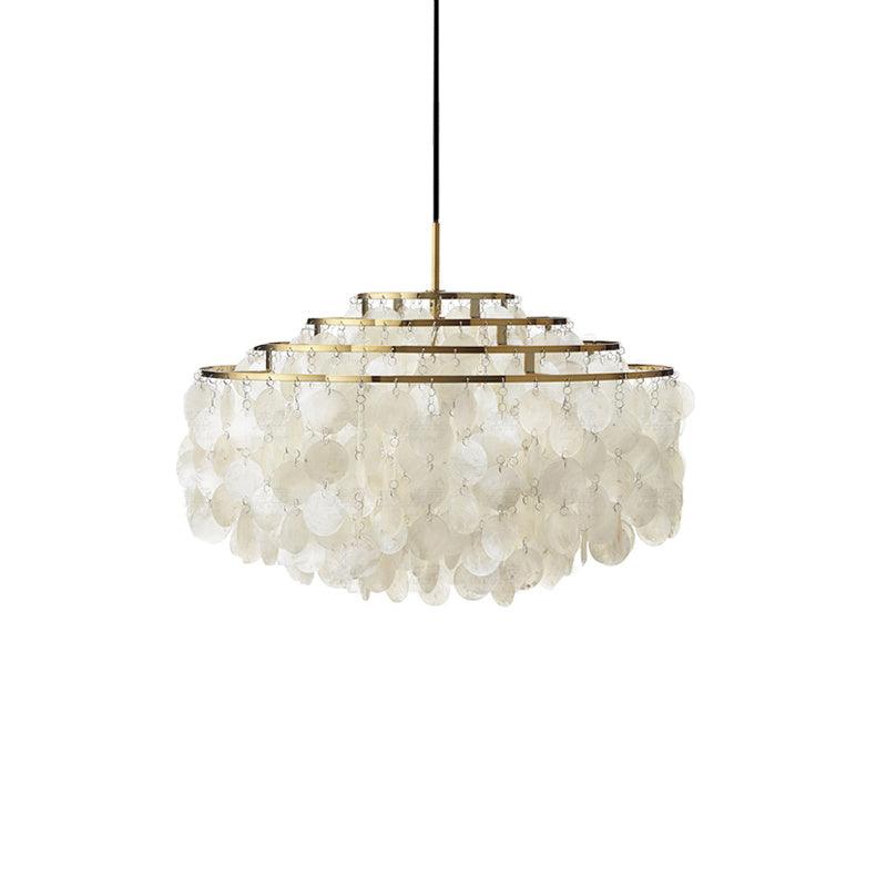 Cascading Shell Pendant Light Fixture Chrome Finish 28 Inches Adjustable Hanging Ceiling Lamp for Dining Room Kitchen Island Open Living Spa