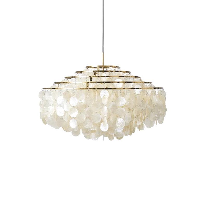Cascading Shell Pendant Light Fixture Chrome Finish 28 Inches Adjustable Hanging Ceiling Lamp for Dining Room Kitchen Island Open Living Spa