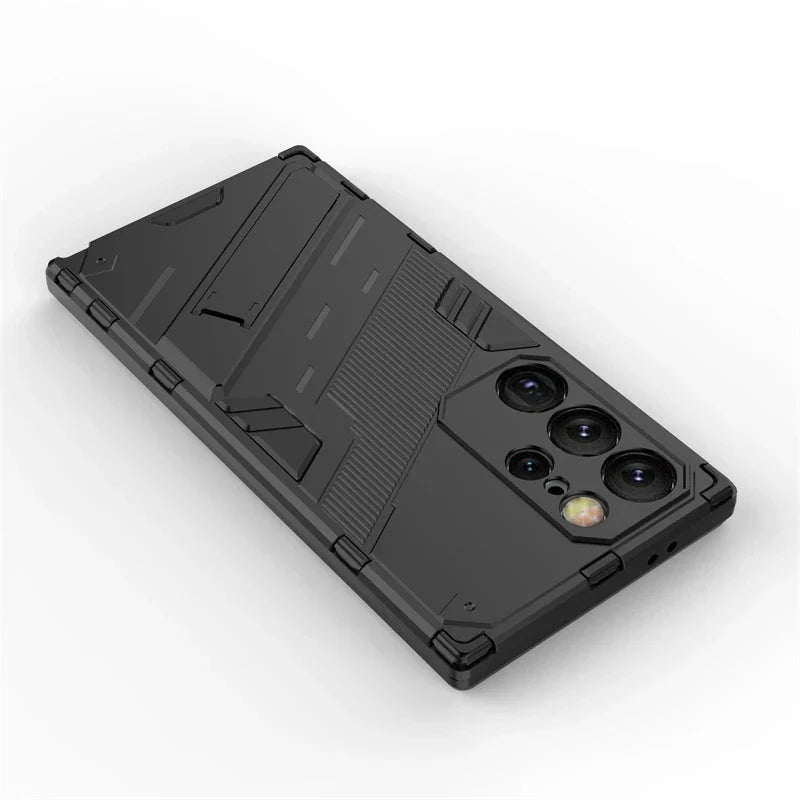 Rugged Protective Phone Case with Built-In Stand for Samsung Galaxy S21-S26 Series – Heavy-Duty Drop Defense, Camera Guard, Anti-Fingerprint