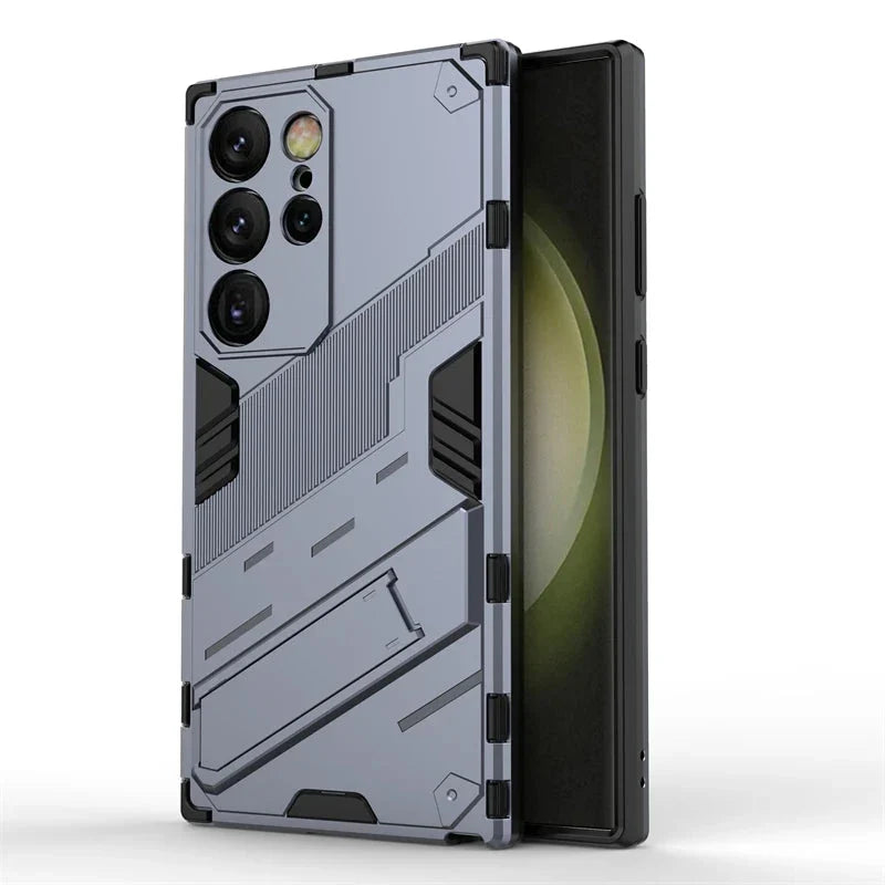 Rugged Protective Phone Case with Built-In Stand for Samsung Galaxy S21-S26 Series – Heavy-Duty Drop Defense, Camera Guard, Anti-Fingerprint