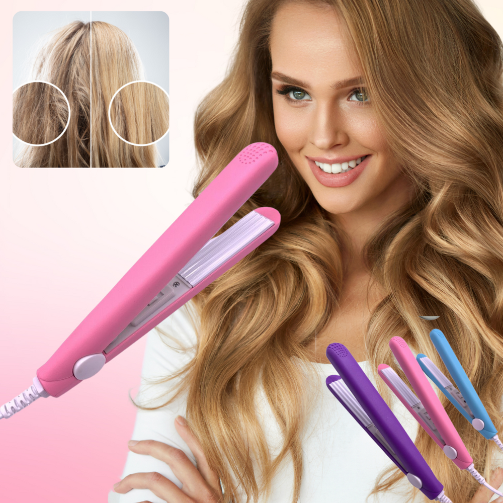 Compact Ceramic Hair Straightener & Curler 2-in-1 | 30-Second Heat-Up | Travel-Size Styling Iron with Tourmaline Plates for Smooth Curls