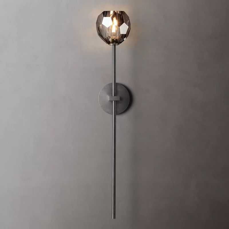 Crystal Globe Wall Sconce Light – Brass & Nickel Options, LED Bulb Included, Contemporary Hallway Lighting for Bedroom Entryway Living Room